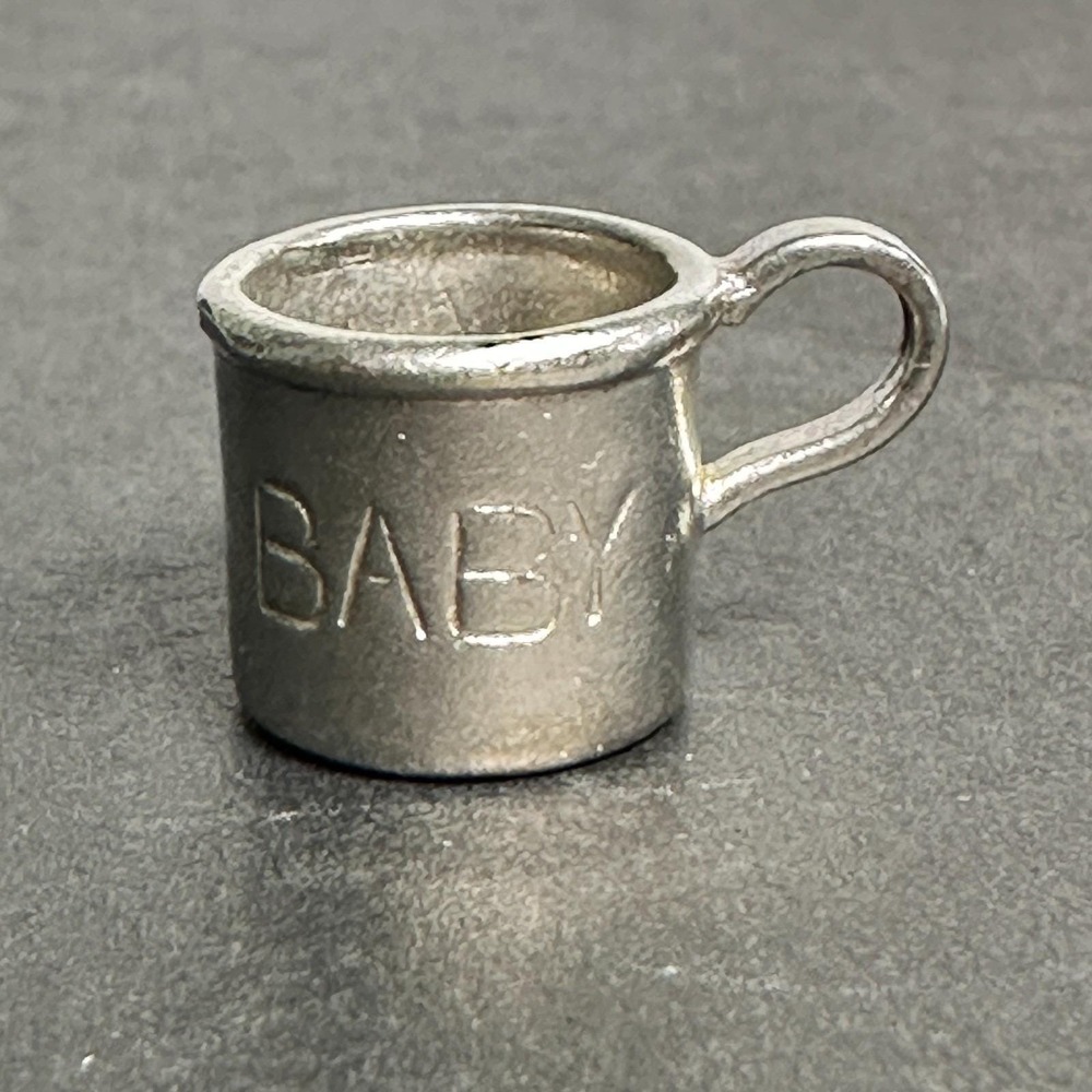 Vintage Sterling Silver BABY Cup Mug Charm 925 Traditional Jewelry VTG
